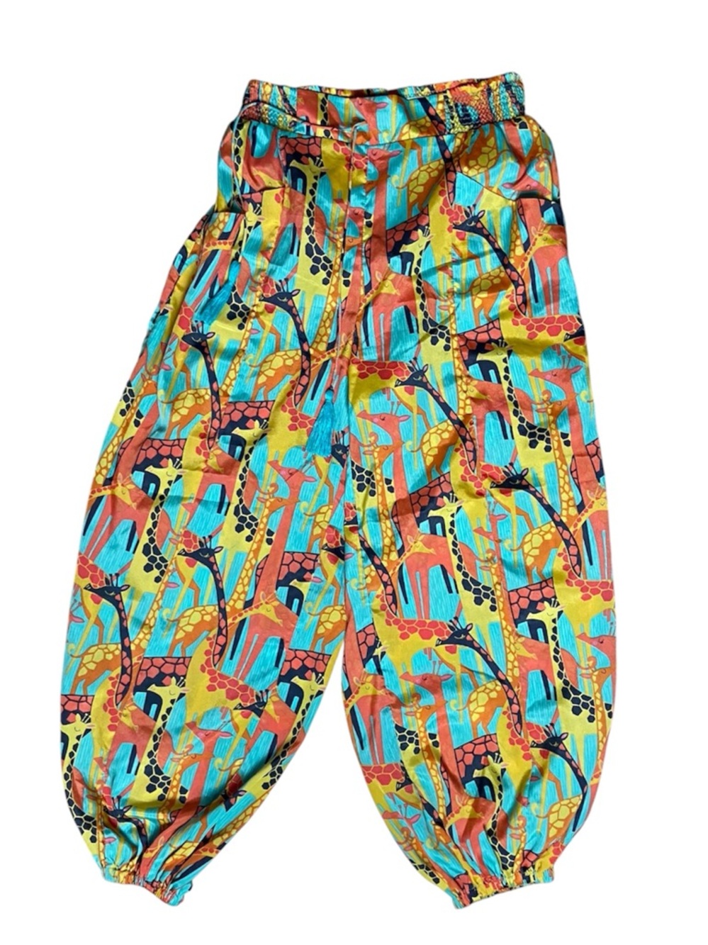 Giraffe Print Harem Pants Boho Festival Balloon Pants Small Colorful